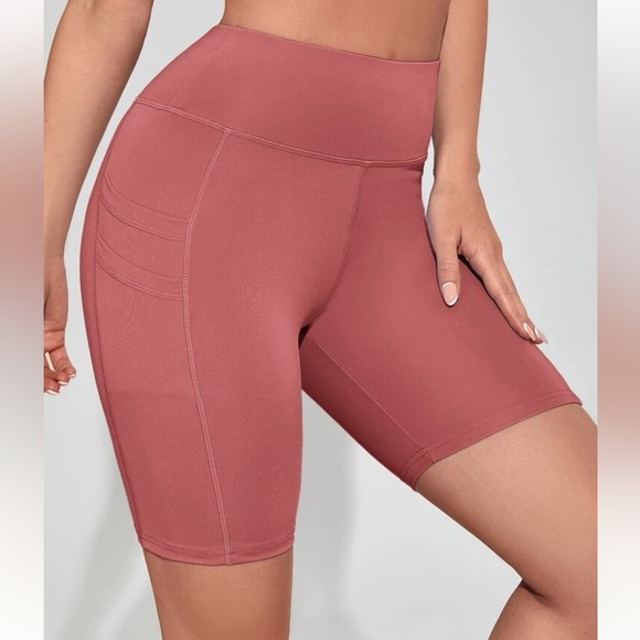 Strawberry Pink Colored Spandex “biker” Shorts w Pocket - Picture 2 of 4